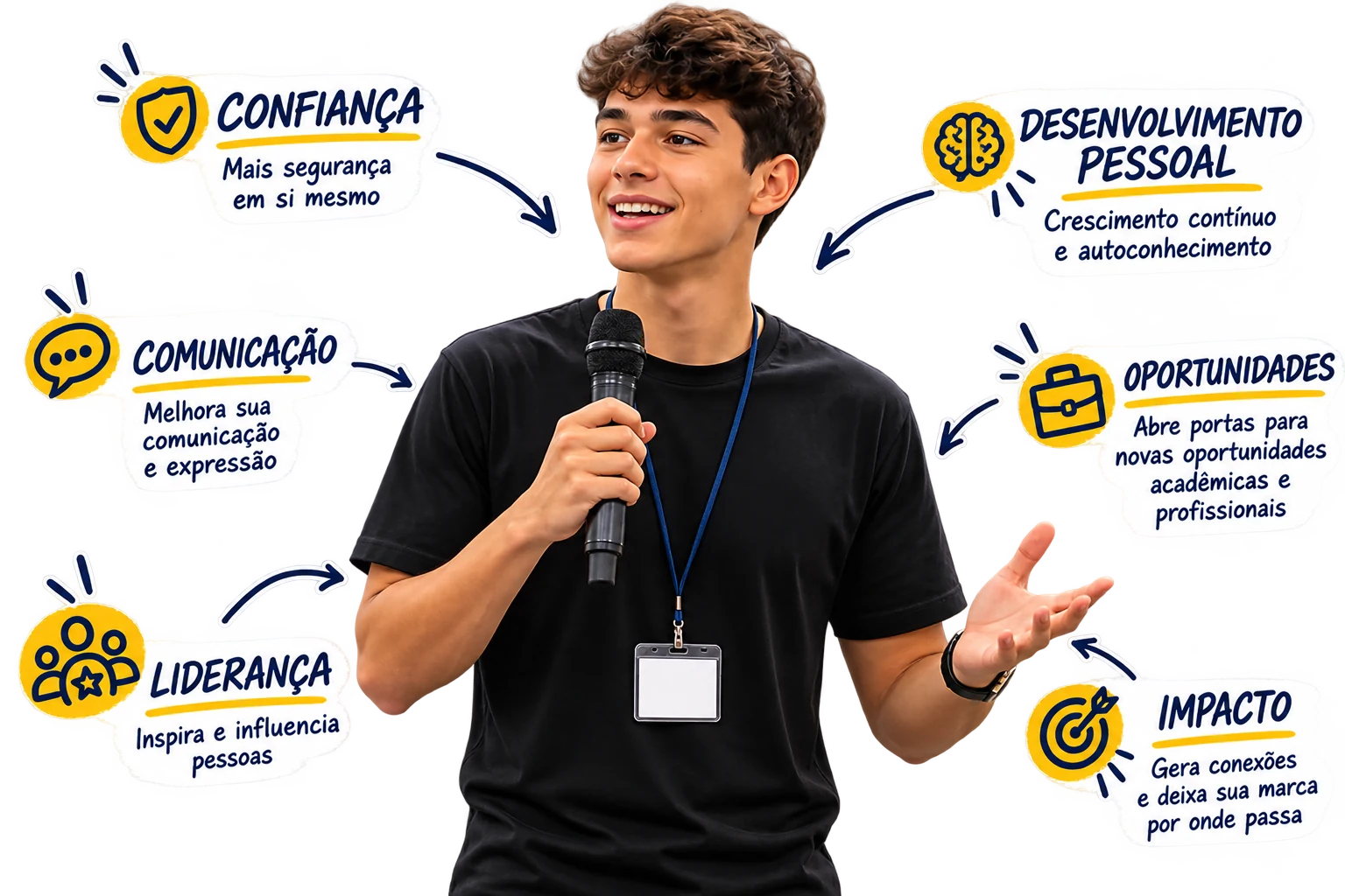 Jovem desenvolvendo comunicação e apresentação em público
